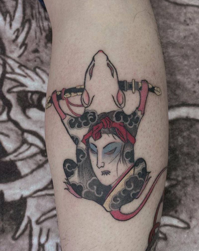 老鼠纹身图片_腿部脚部老传统日式小图纹身图案