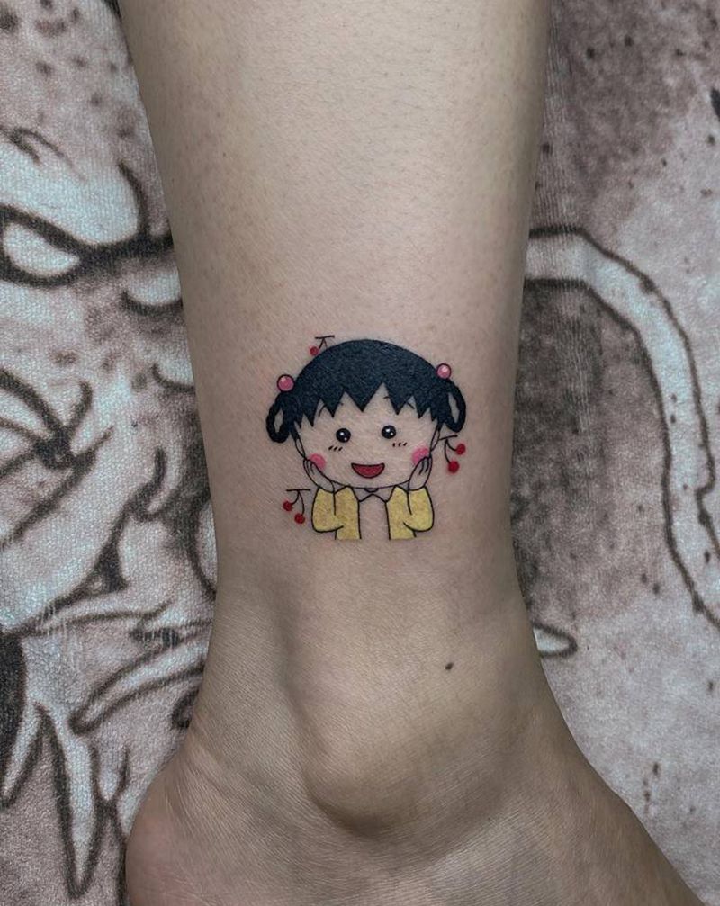 樱桃小丸子纹身图片_脚部小清新纹身图案