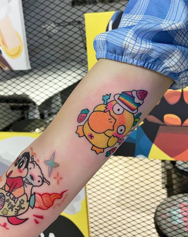 彩色卡通小花臂未完成纹身图片_手臂Old School纹身图案