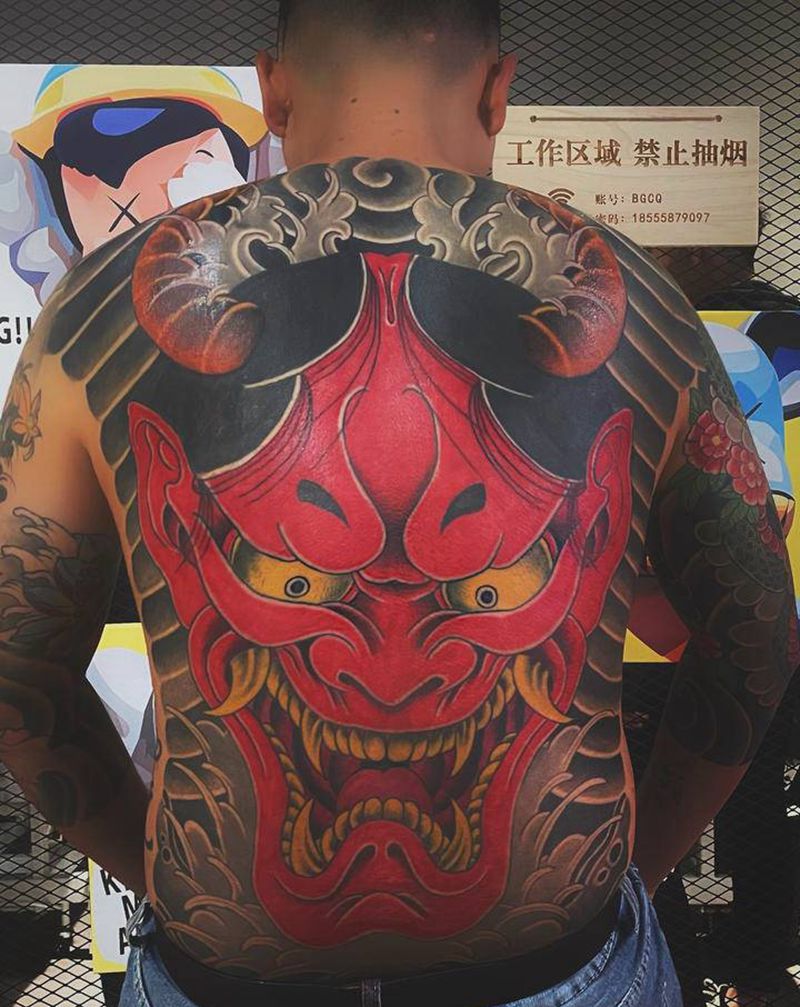 日式老传统彩色般若  完工纹身图片_背部老传统纹身图案