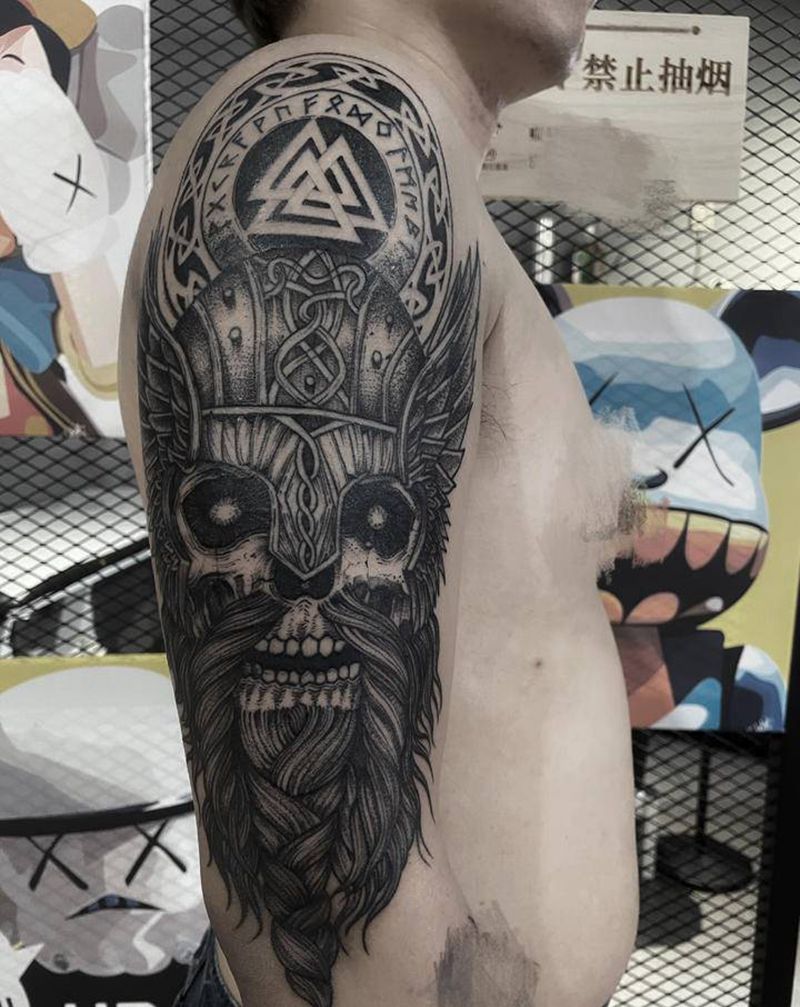 暗黑风格骷髅纹身图片_手臂欧美写实纹身图案