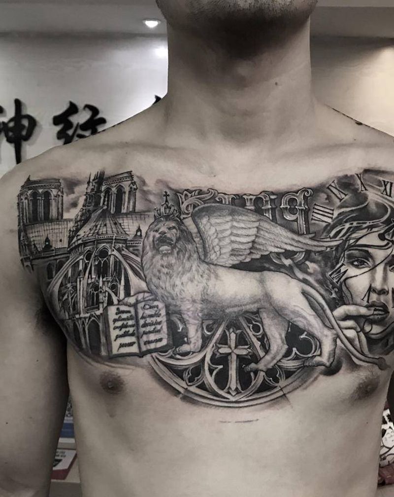 欧美写实纹身图片_胸部欧美写实纹身图案