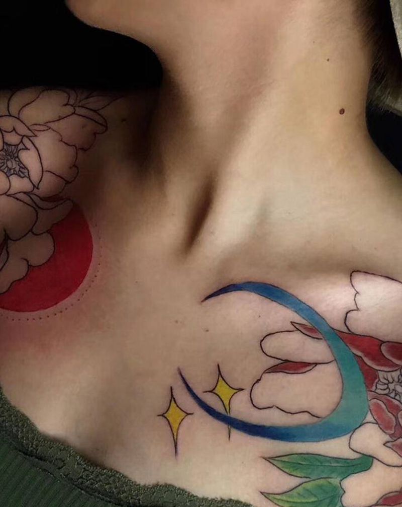 肩花 未完纹身图片_肩部胸部New School新传统纹身图案