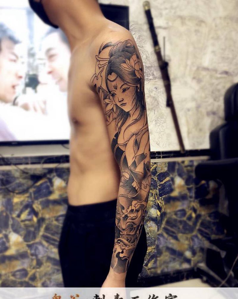 花臂纹身图片_老传统纹身图案