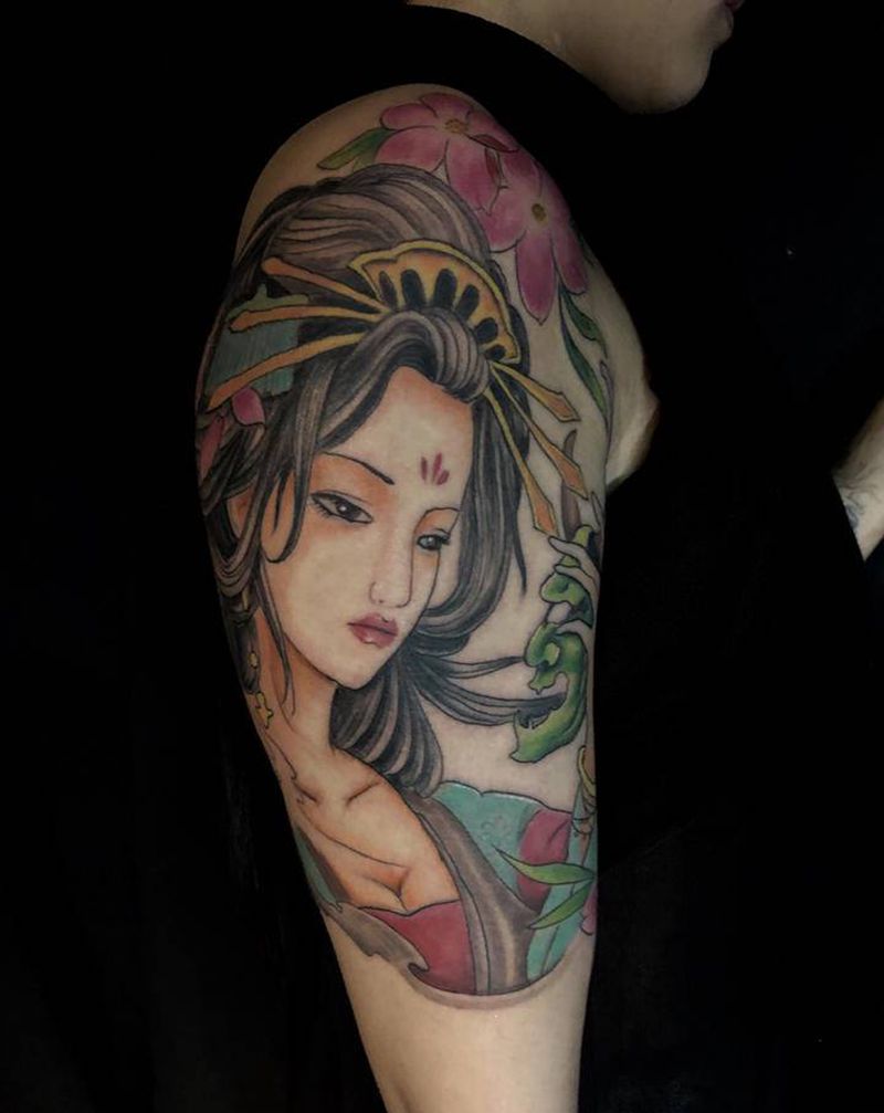 艺伎般若纹身图片_手臂背部新传统老传统纹身图案