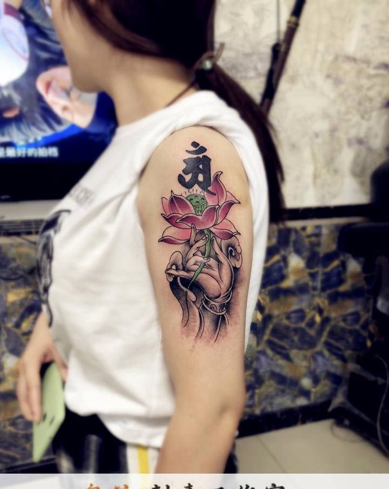 佛手莲花纹身图片_手臂纹身图案