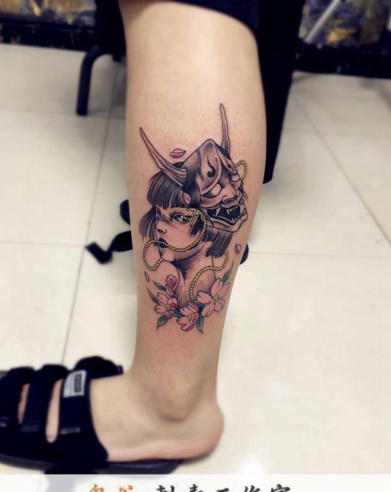 艺妓纹身图片_腿部纹身图案