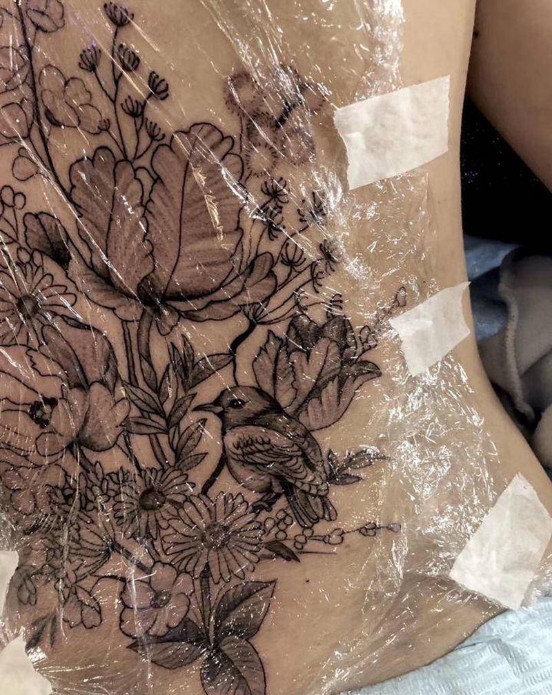 动物素花纹身图片_腰部背部点刺几何纹身图案