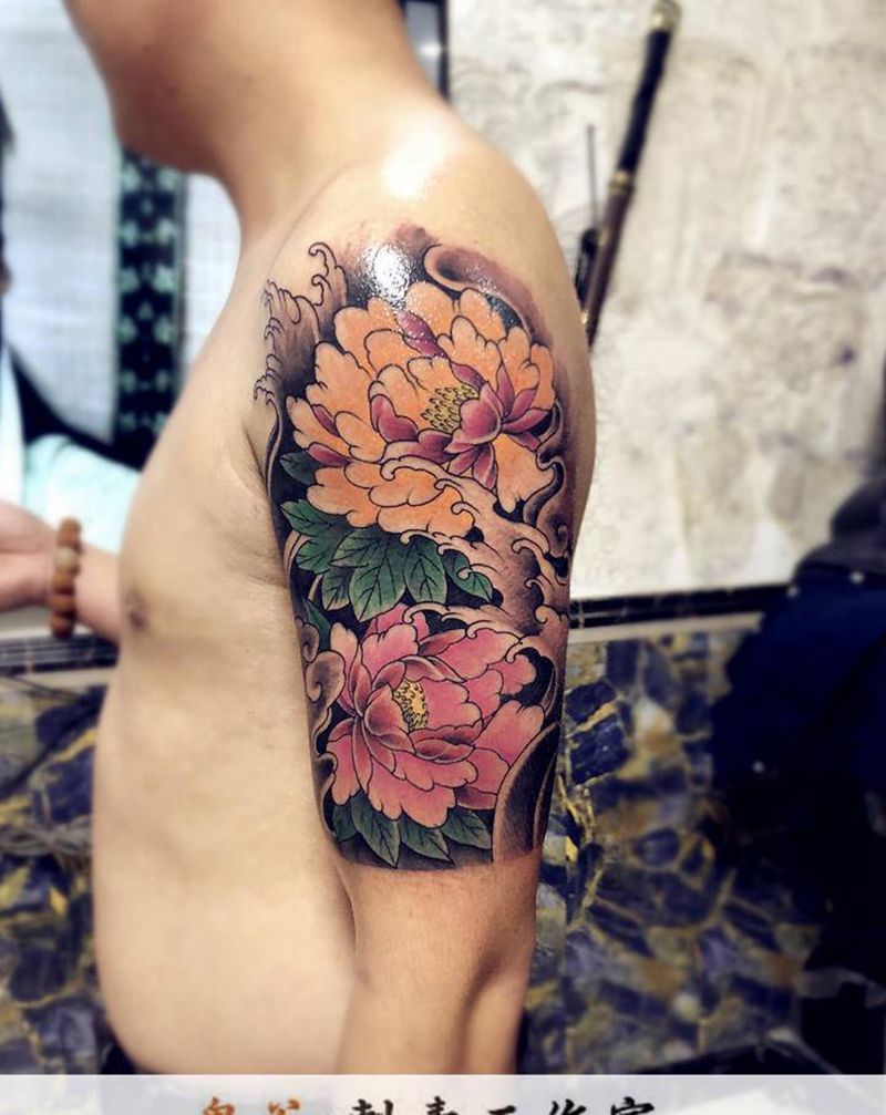 牡丹纹身图片_老传统纹身图案