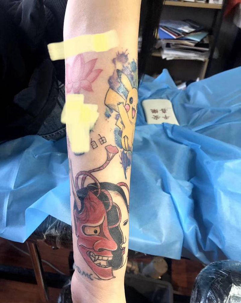 拼接花臂纹身图片_手部手臂老传统新传统纹身图案