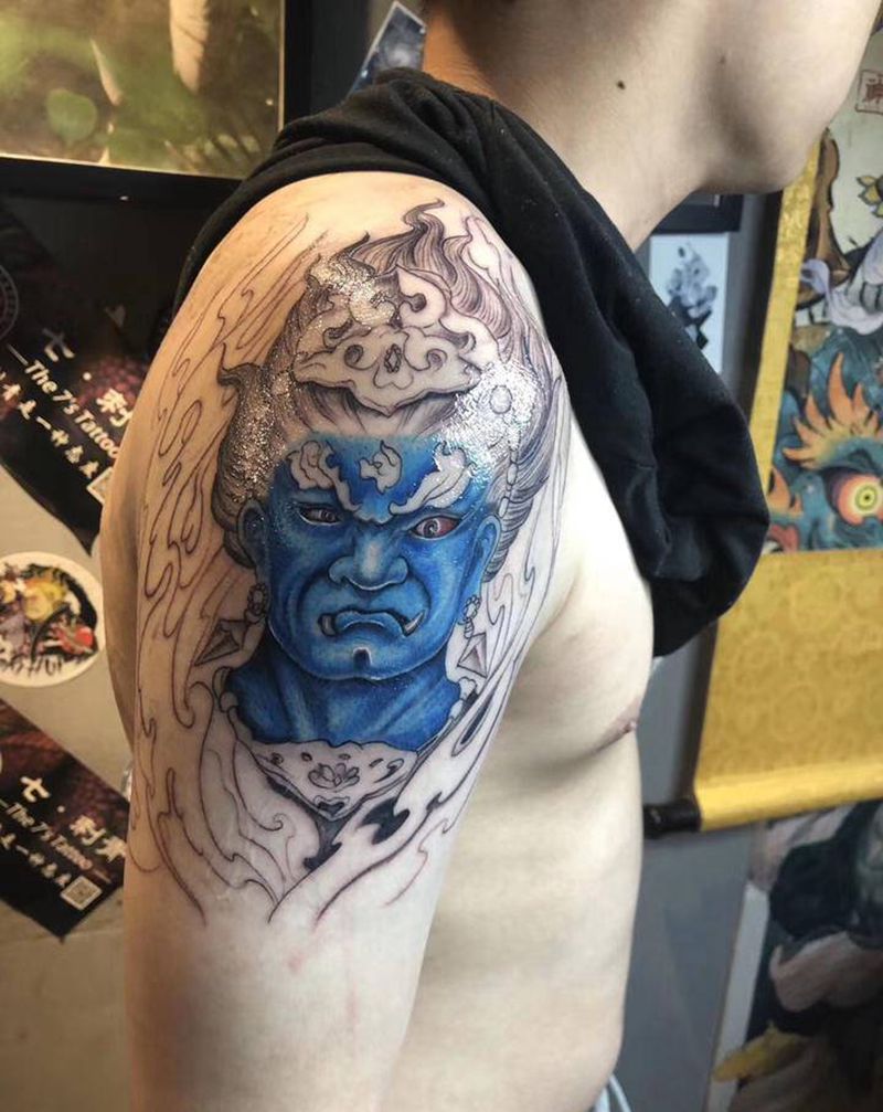 不动明王 未完成纹身图片_手臂新传统纹身图案