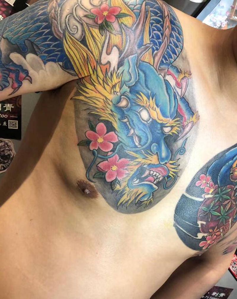 半胛龙 遮盖纹身图片_手臂胸部老传统新传统纹身图案