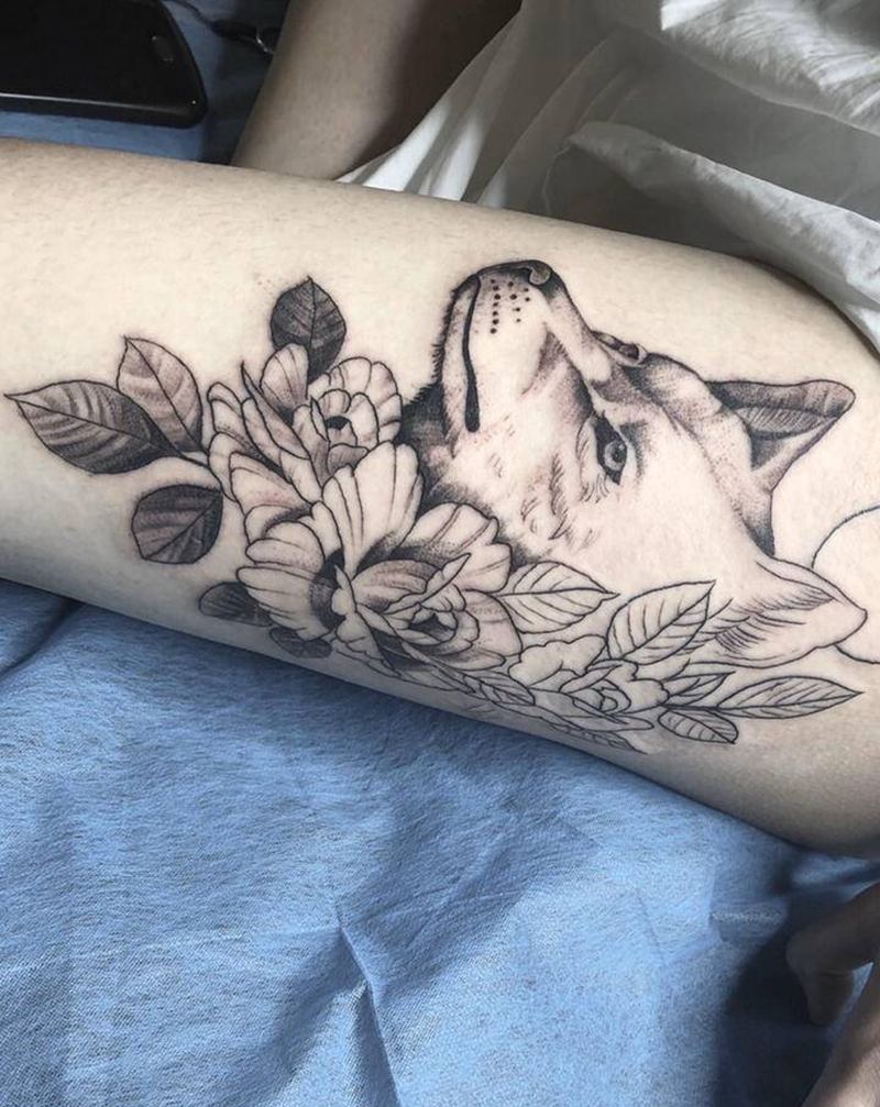 素花 动物 未完成纹身图片_脚部腿部点刺New School纹身图案