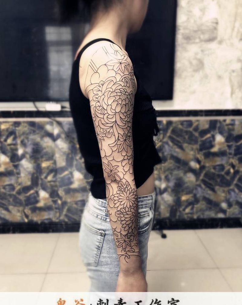 日式花臂纹身图片_老传统纹身图案