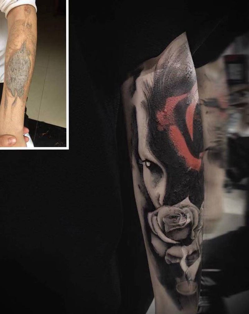暴力遮盖纹身图片_手臂欧美写实纹身图案
