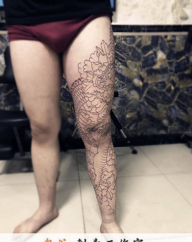 花腿线条纹身图片_老传统纹身图案
