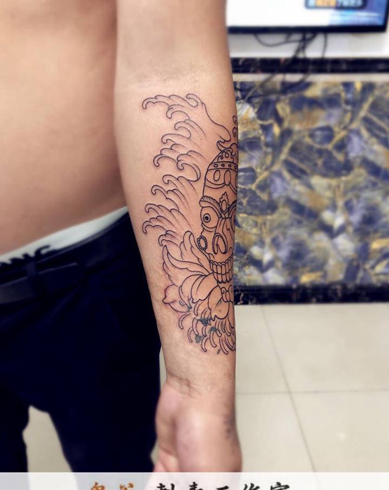 嘎巴拉线条纹身图片_新传统纹身图案