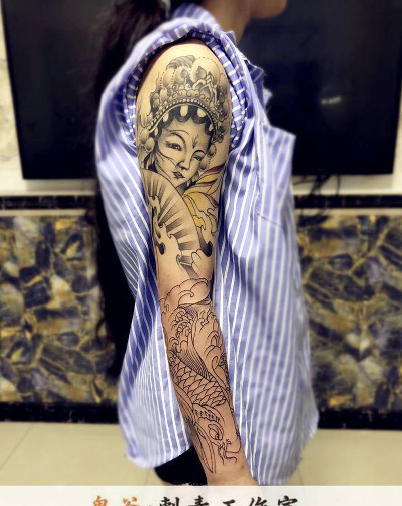 花臂女神纹身图片_老传统纹身图案