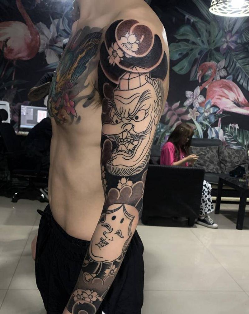 老传统日式花臂 未完成纹身图片_手臂老传统纹身图案