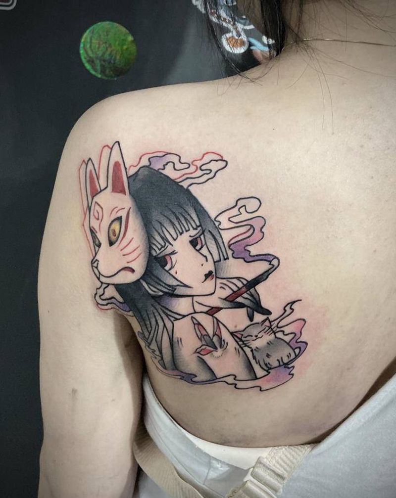 遮盖 new school艺伎纹身图片_背部New School纹身图案