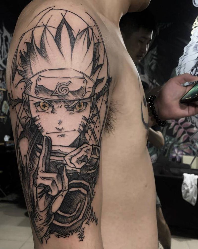 火影忍者 鸣人纹身图片_手臂点刺纹身图案