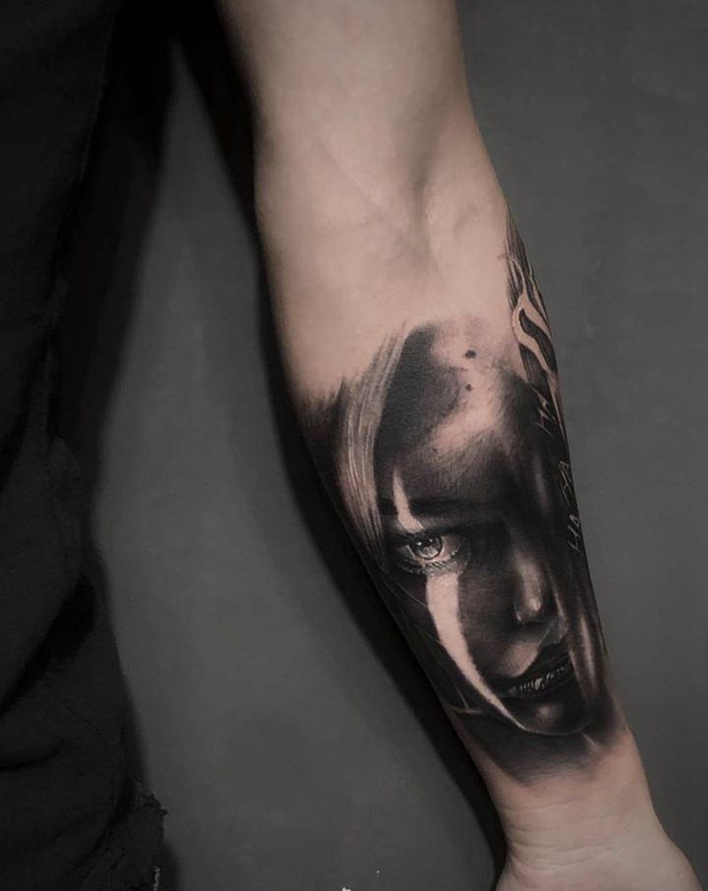 写实作品小丑女纹身图片_手臂欧美写实纹身图案