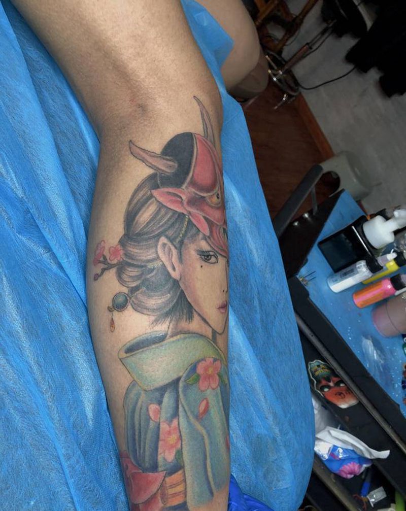 艺伎纹身图片_腿部手臂老传统新传统纹身图案