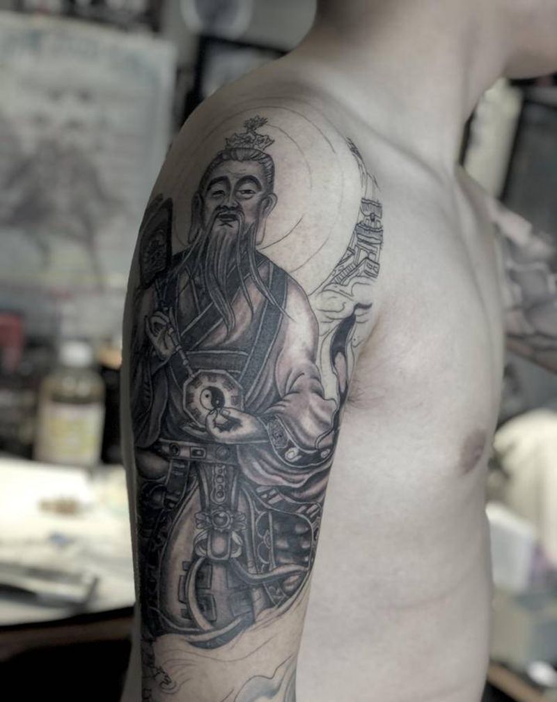 太上老君 未完纹身图片_手部手臂新传统老传统纹身图案