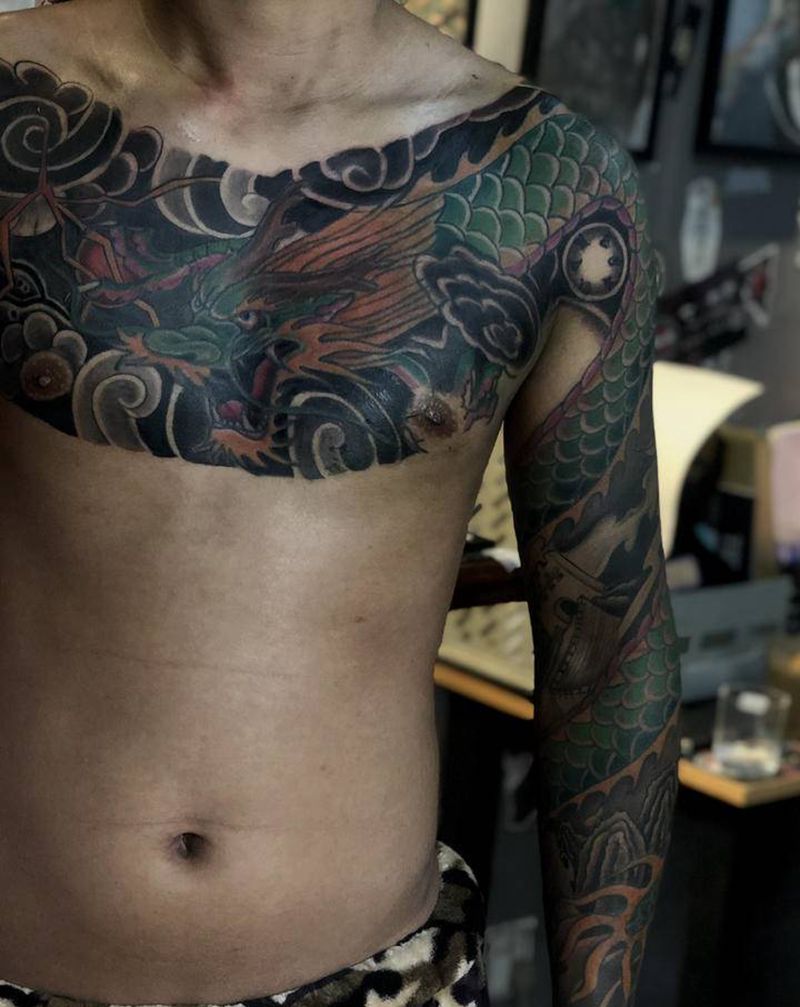 披肩龙修改纹身图片_新传统老传统披肩龙纹身图案