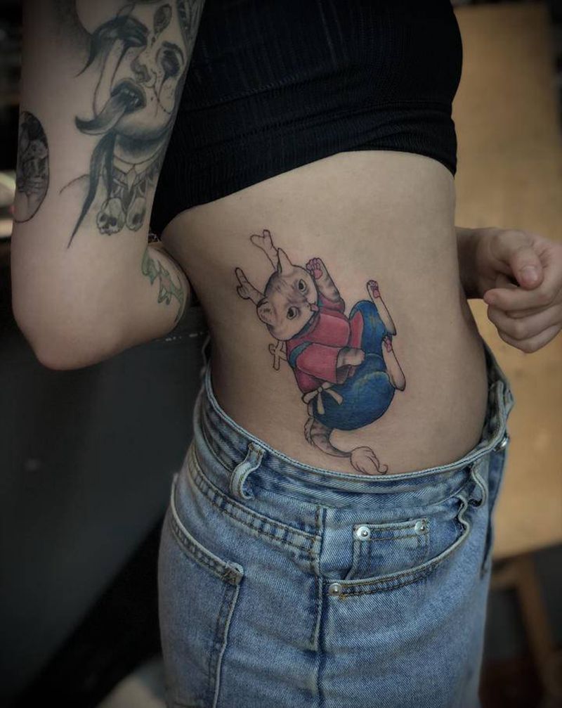 小龙猫 未完成纹身图片_腹部胸部老传统新传统纹身图案