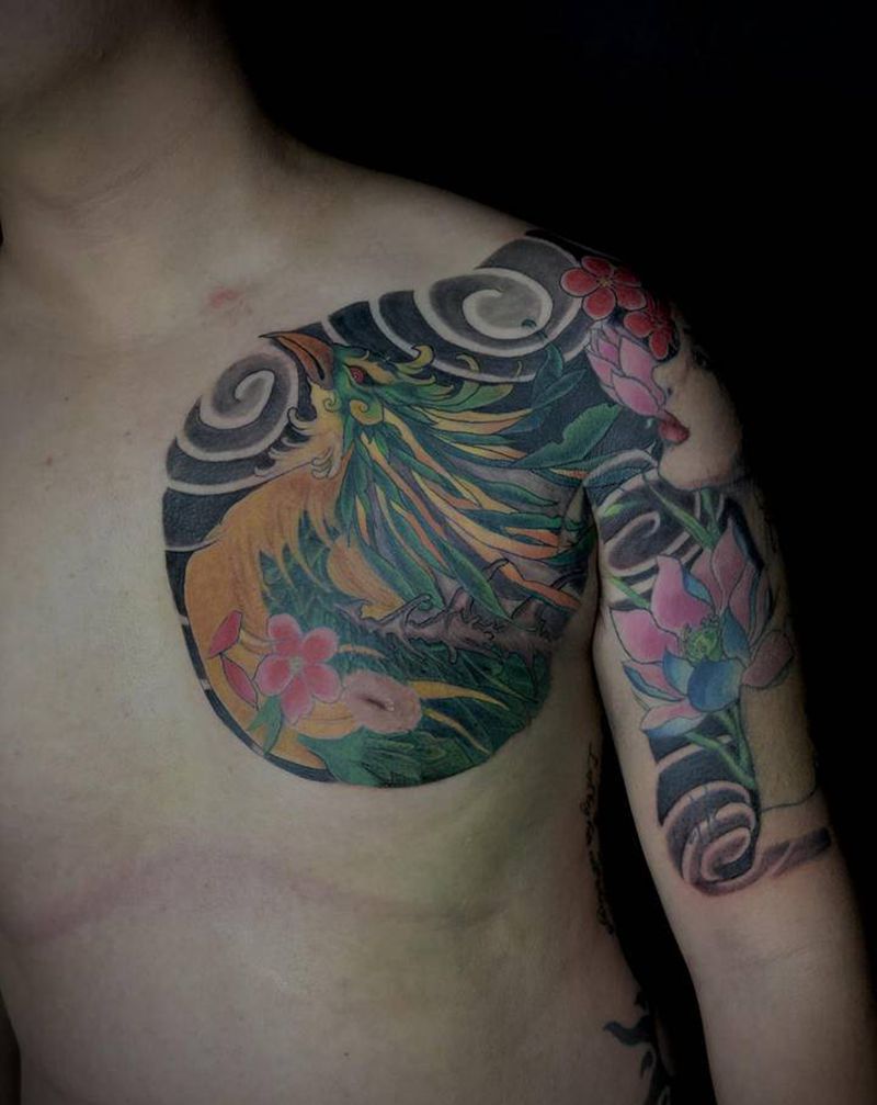 接半胛纹身图片_胸部手臂新传统老传统纹身图案