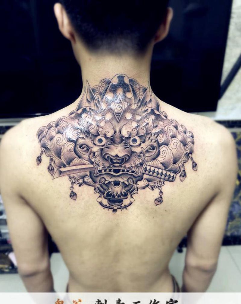 唐狮纹身图片_新传统纹身图案