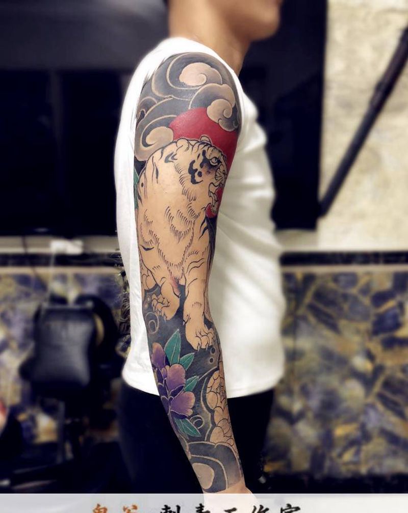 花臂未完成纹身图片_新传统纹身图案