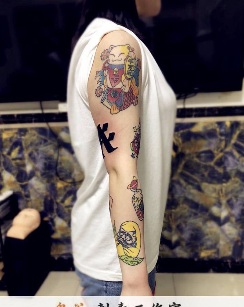 欧美风花臂纹身图片_新传统纹身图案