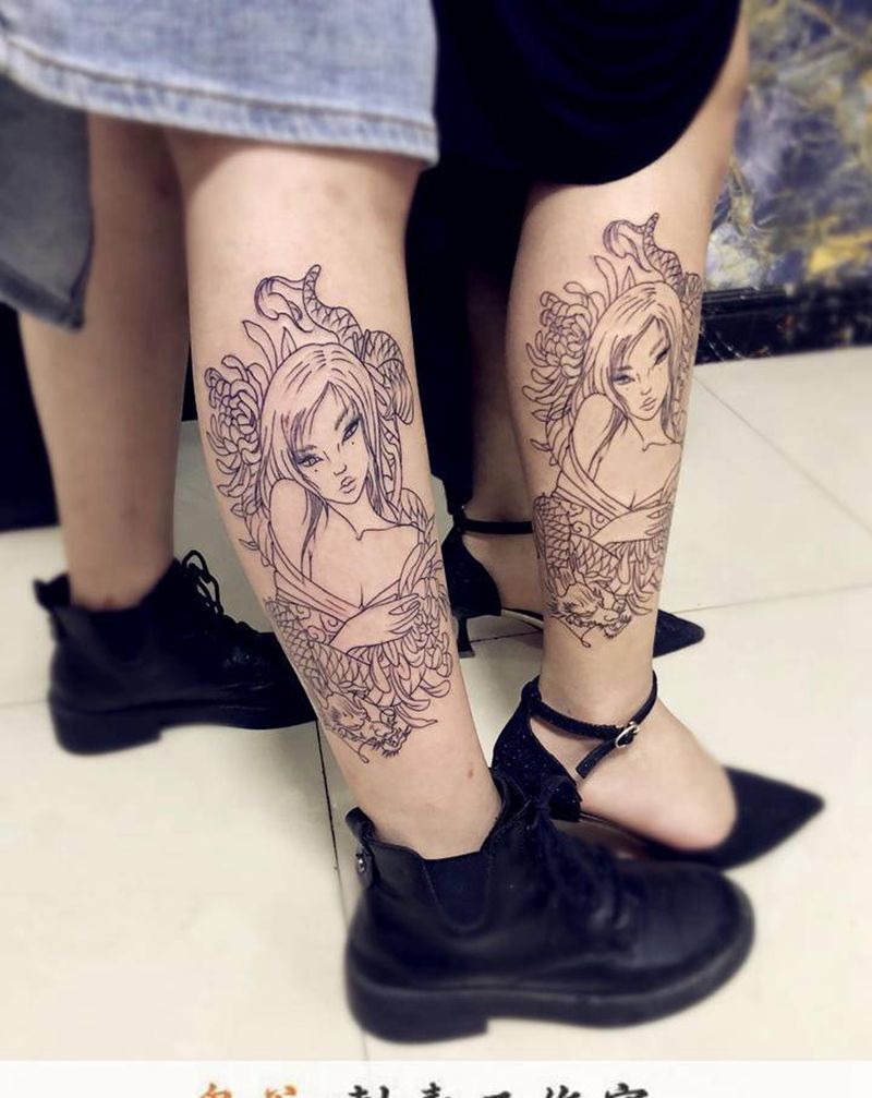 艺妓线条2纹身图片_新传统纹身图案