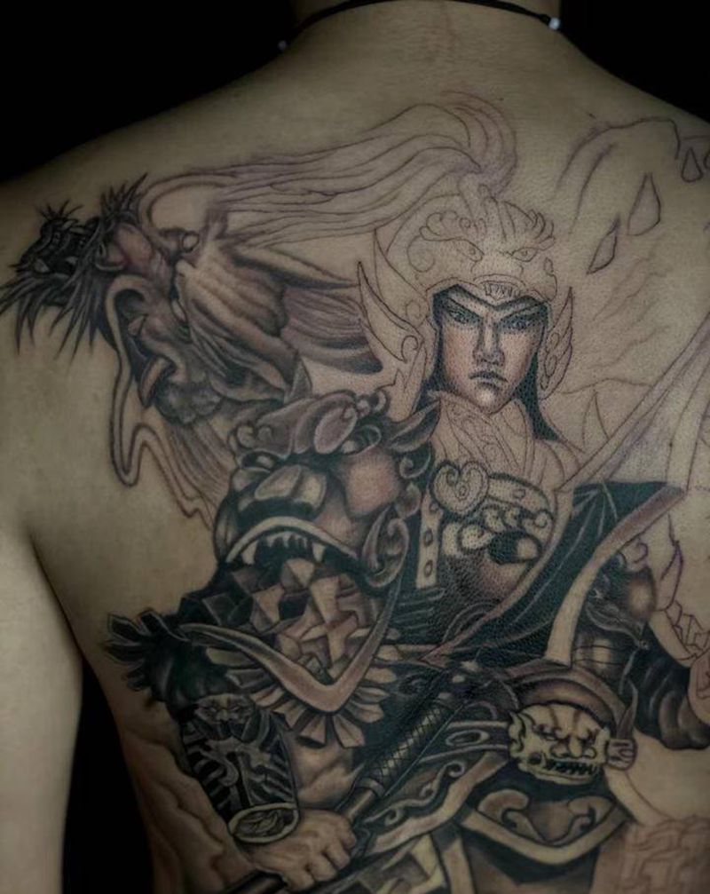 赵子龙/赵云纹身图片_腰部背部新传统欧美写实赵云纹身图案