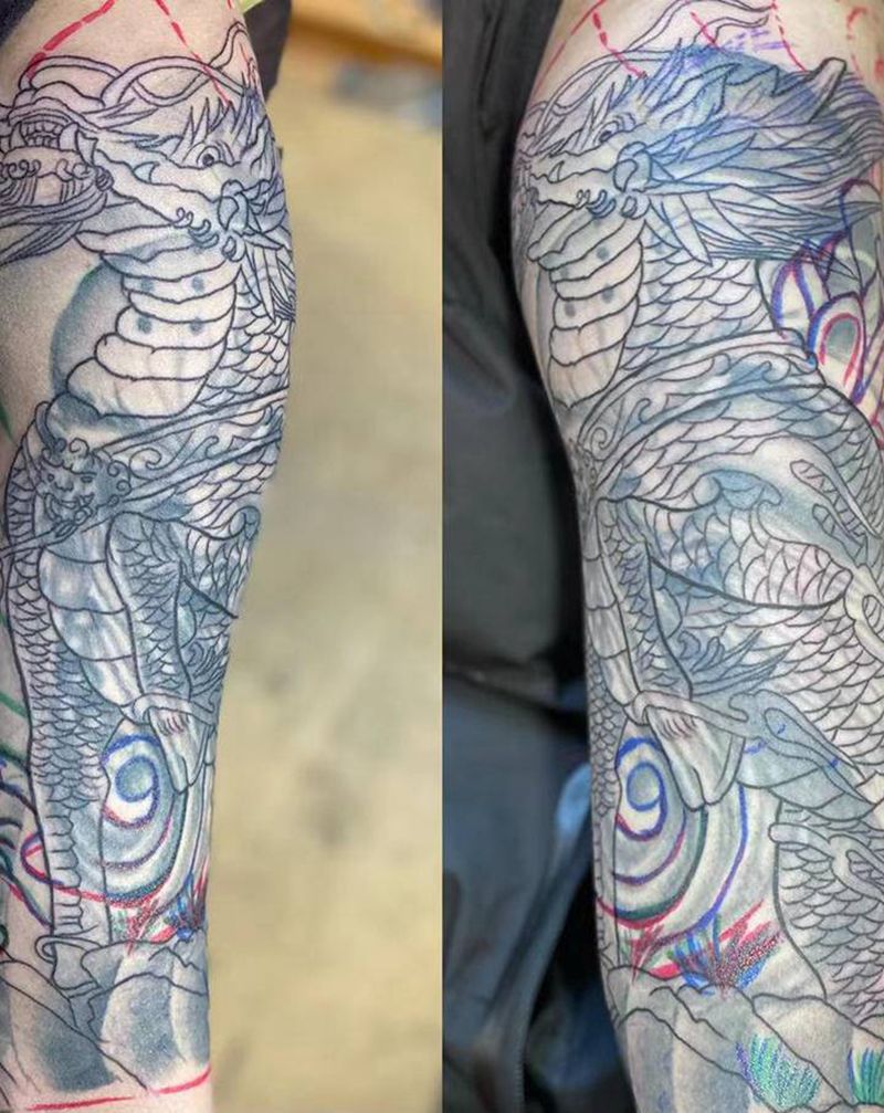 暴力遮盖 瑞兽麒麟纹身图片_手臂新传统老传统纹身图案