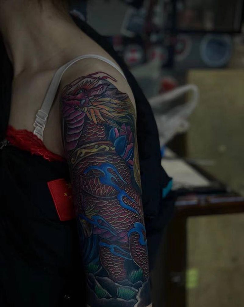 暴力遮盖 瑞兽麒麟纹身图片_手臂新传统老传统麒麟纹身图案