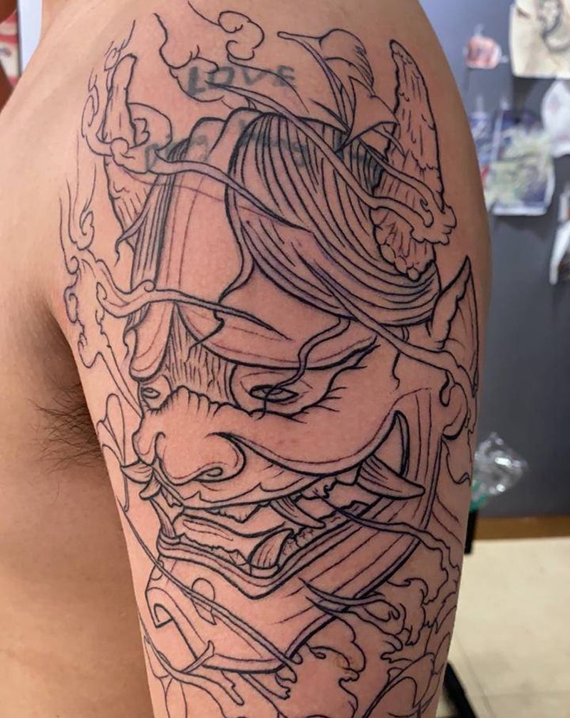 大臂班若纹身图片_手臂新传统纹身图案