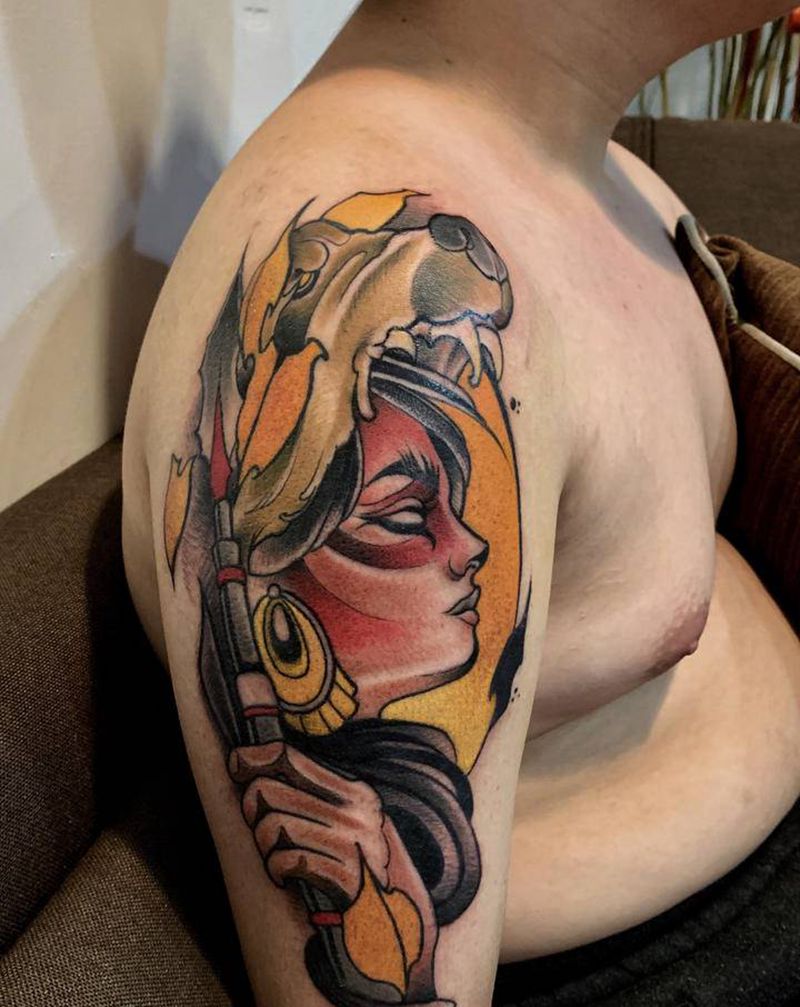 school女郎纹身图片_手臂New SchoolOld School纹身图案