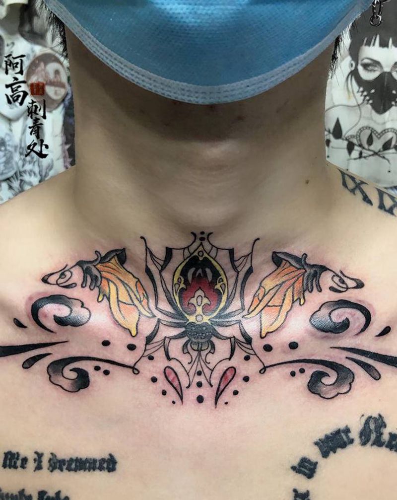 蜘蛛纹身图片_颈部Old School纹身图案