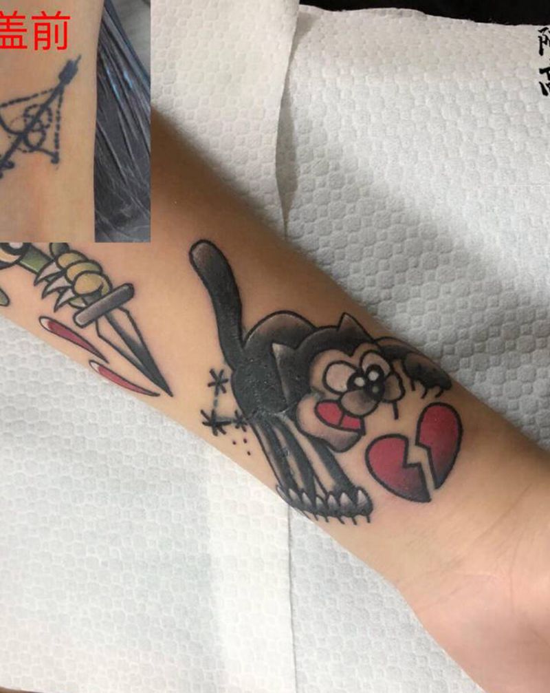 遮盖纹身图片_手臂Old School纹身图案