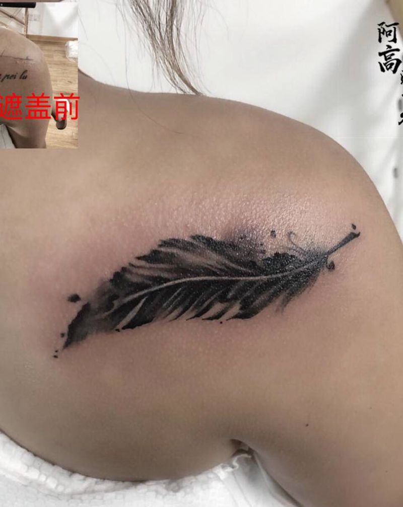 遮盖纹身图片_肩部水墨纹身图案