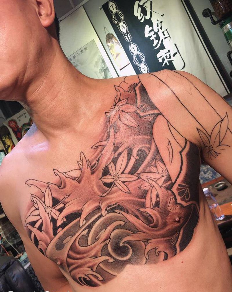 花胛进度纹身图片_胸部手部新传统纹身图案