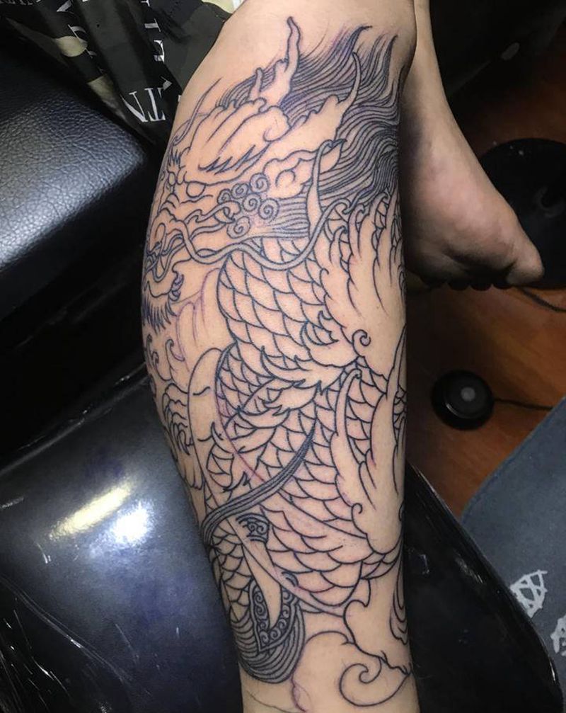 麒麟纹身图片_腿部纹身图案