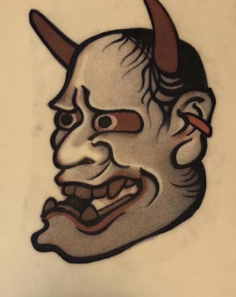 毛笔般若纹身图片_腿部老传统纹身图案