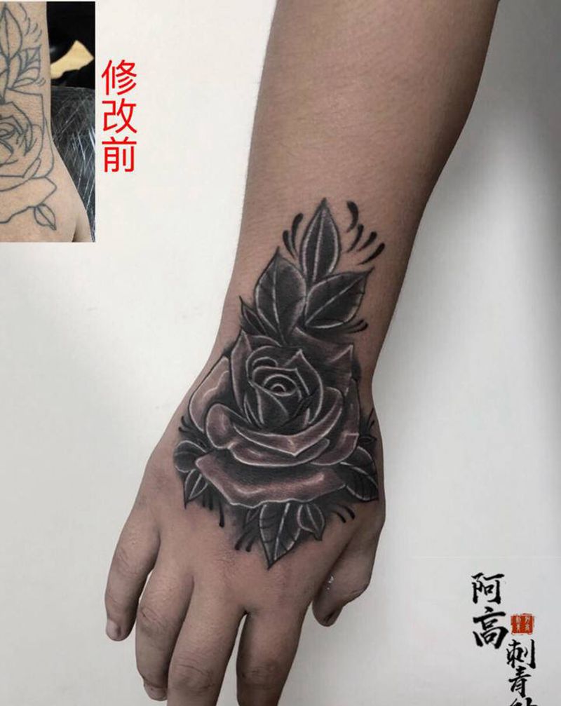 手背修改纹身图片_手部New School纹身图案