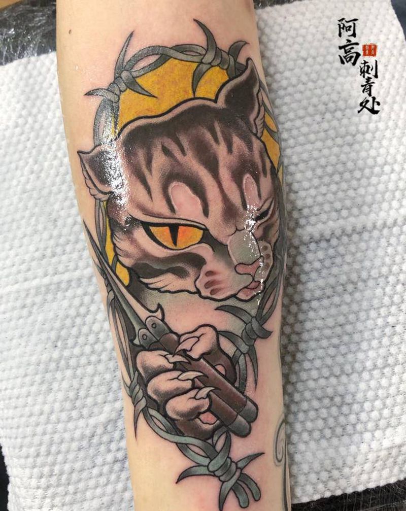 猫儿纹身图片_手臂New School纹身图案