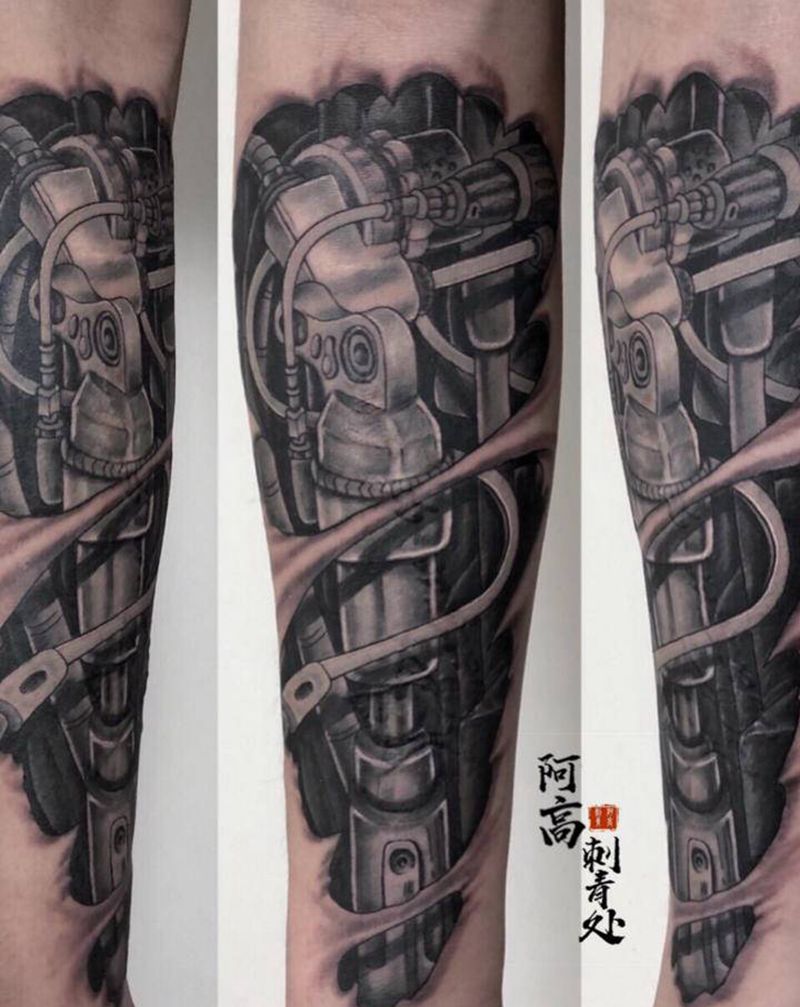 机械臂纹身图片_手臂欧美写实纹身图案