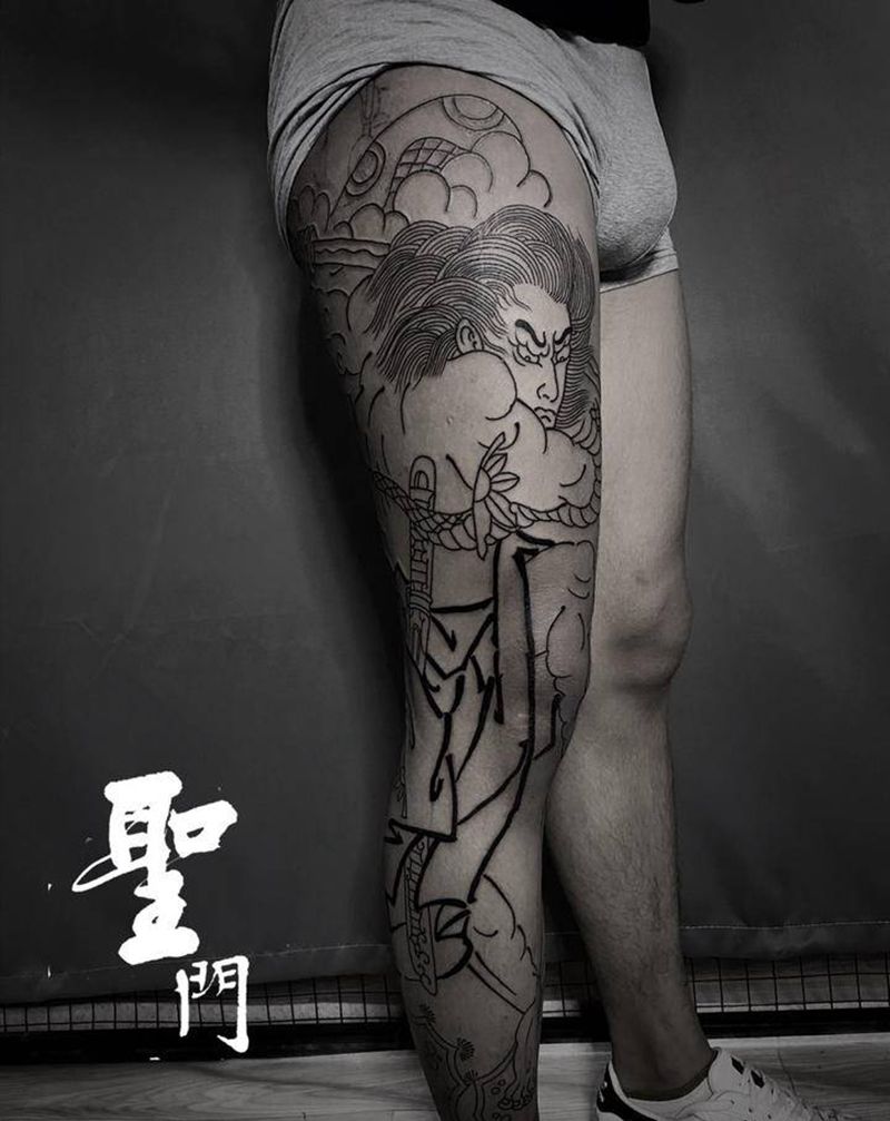 日式花腿纹身图片_腿部纹身图案